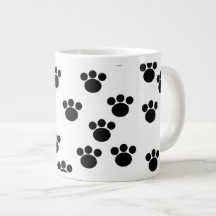 Animal Paw Print Pattern. Black and White. Large Coffee Mug