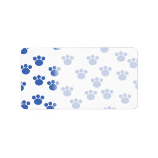 Animal Paw Print Pattern. Blue and White. Label
