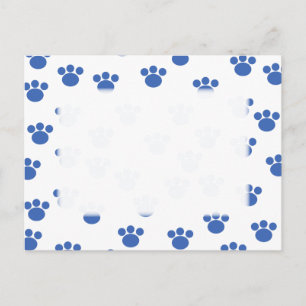 Animal Paw Print Pattern. Blue and White. Postcard