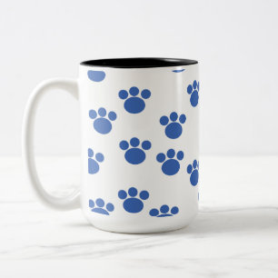 Animal Paw Print Pattern. Blue and White. Two-Tone Coffee Mug