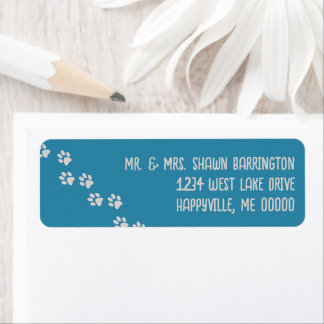 Animal Paw Prints Blue Return Address Label