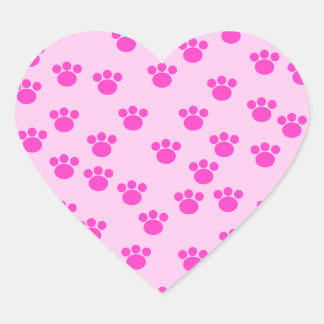 Animal Paw Prints. Light Pink and Bright Pink. Heart Sticker
