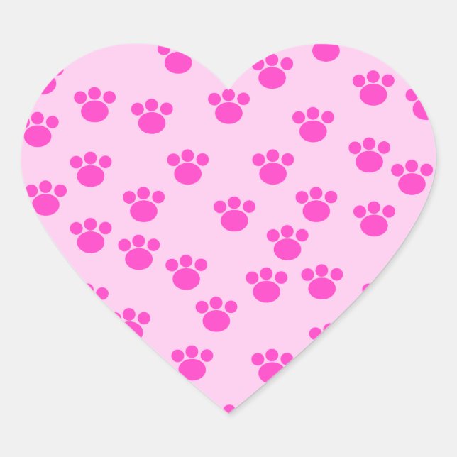 Animal Paw Prints. Light Pink and Bright Pink. Heart Sticker (Front)
