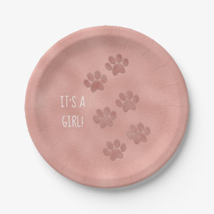 Animal Paw Prints Pets It's a Girl Baby Shower Paper Plate