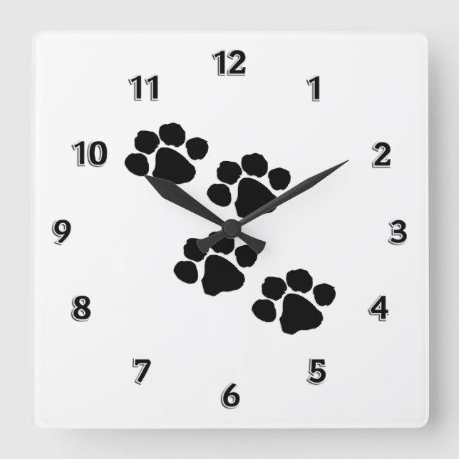 Animal Paw Prints Square Wall Clock (Front)