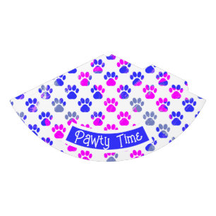 Animal Paw Silhouette Blue Pink Pawty Paper Blue Party Hat