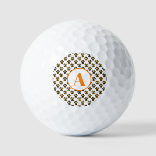 Animal Paw Silhouette Halloween Orange Monogram Golf Balls