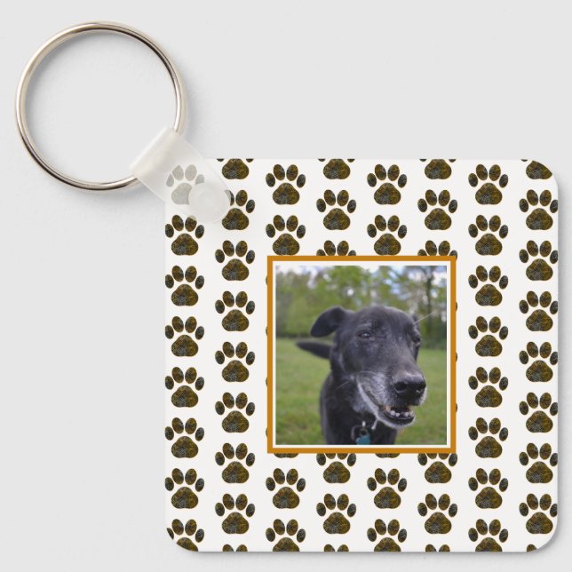 Animal Paw Silhouette Halloween Orange White Key Ring (Front)