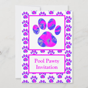  Animal Paw Silhouette Pool Pawty Pink Blue Invitation