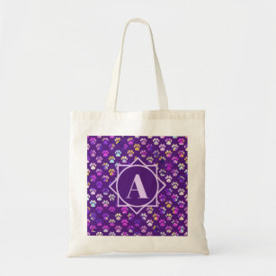 Animal Paw Silhouette Purple Custom Monogram Tote Bag