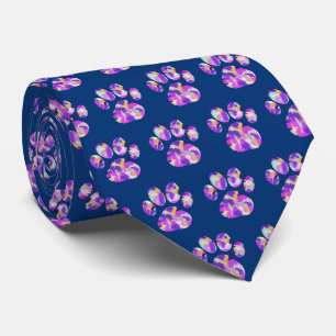 Animal Paw Silhouette Purple Pink on Blue Neck Tie