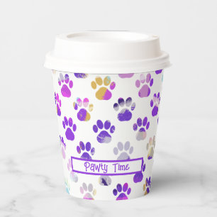 Animal Paw Silhouette Purple Pink Pawty Paper Cups