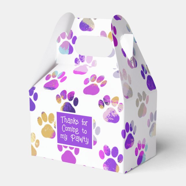 Animal Paw Silhouette Purple Pink Pawty Paper Favour Box (Front Side)