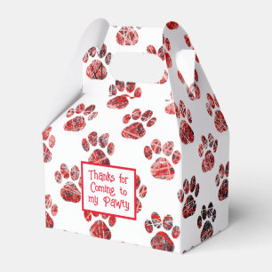 Animal Paw Silhouette Red Christmas Pawty Paper Favour Box
