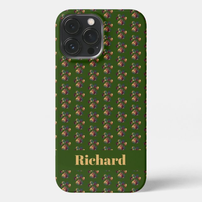 Animal Paw Silhouette Thanksgiving Custom Green iPhone Case (Back)