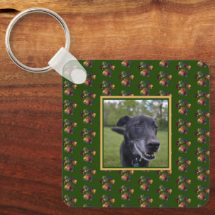 Animal Paw Silhouette Thanksgiving Green Photo Key Ring