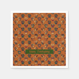 Animal Paw Silhouette Thanksgiving Pawty Dk Orange Napkin