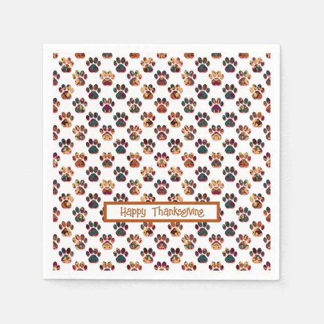 Animal Paw Silhouette Thanksgiving Pawty White Napkin (Front)