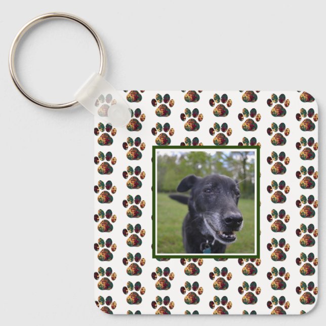 Animal Paw Silhouette Thanksgiving White Photo Key Ring (Front)