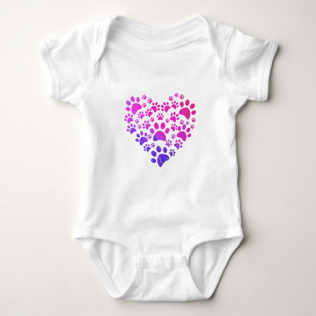 Animal Paws Heart print For Dog Lovers Baby Bodysuit (Front)