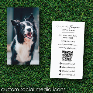 Animal Pet Influencer Full Photo QR Code White Business Card