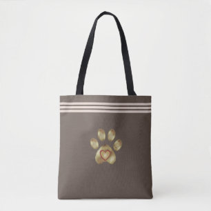 Animal Pet Paw on Brown & Beige Tote Bag