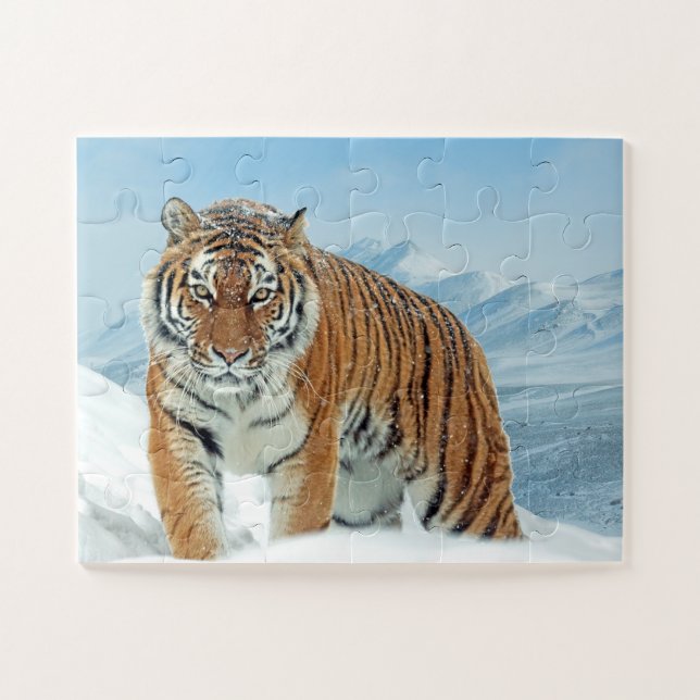 Animal Photo Trendy Tiger Snow Mountains Jigsaw Puzzle (Horizontal)