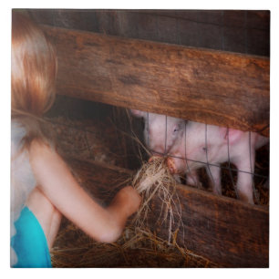 Animal - Pig - Feeding piglets Ceramic Tile