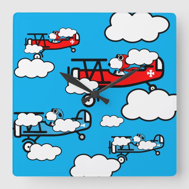 Animal Pilot Nursery Art Square Wall Clock (Front)