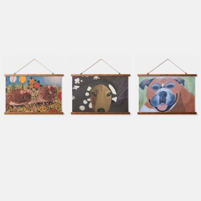 Animal portraits Wood Topped Wall Tapestry (Triple)
