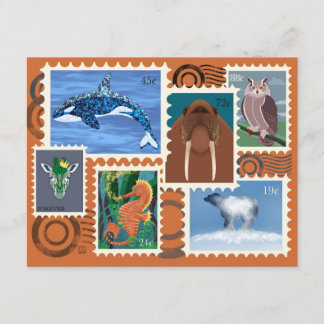 Animal Postage Stamps Postcard 10-Pack