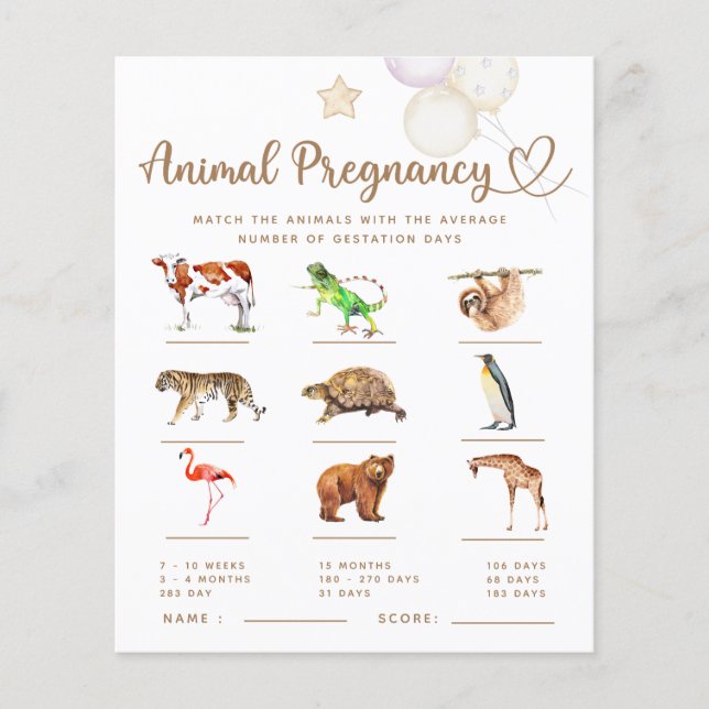 Animal Pregnancy Baby Elephant Baby Shower Game (Front)