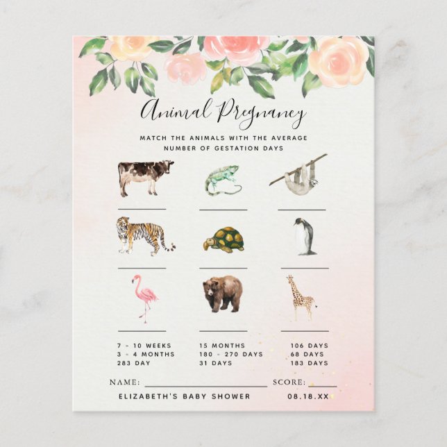 Animal Pregnancy | Baby Shower Game (Front)