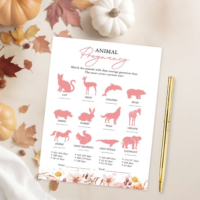 Animal Pregnancy Fall Baby Shower Game Invitation (Creator Uploaded)