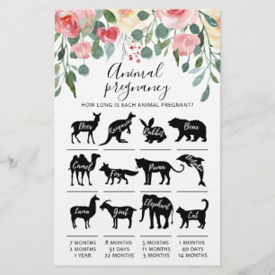 Animal Pregnancy with Answers Baby Shower Game