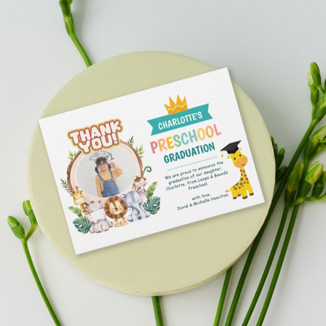 Animal Preschool Photo Graduation Thank You Card (Animal Preschool Photo Graduation Thank You Card)