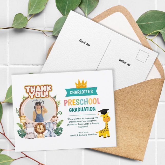 Animal Preschool Photo Graduation Thank You Postcard (Animal Preschool Photo Graduation Thank You Postcard)