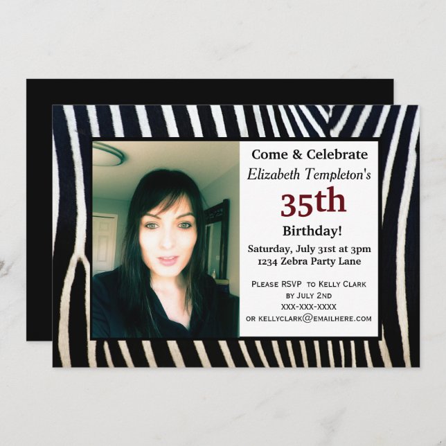 Animal Print Adult Birthday Photo Invitations (Front/Back)