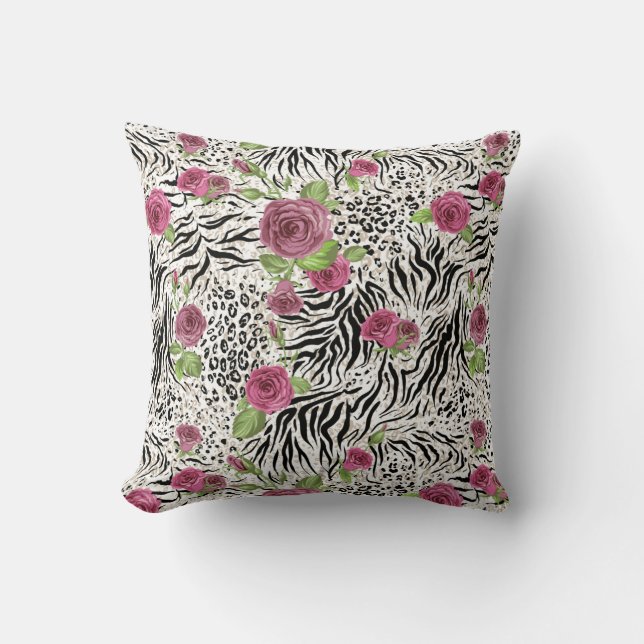 Animal Print and Roses Cushion (Front)