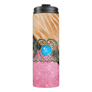 Animal Print and Sequins Marble Gemstone Monogram Thermal Tumbler