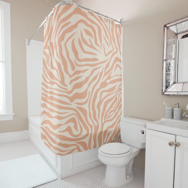 Animal Print Beige Zebra Stripes Shower Curtain (In Situ)