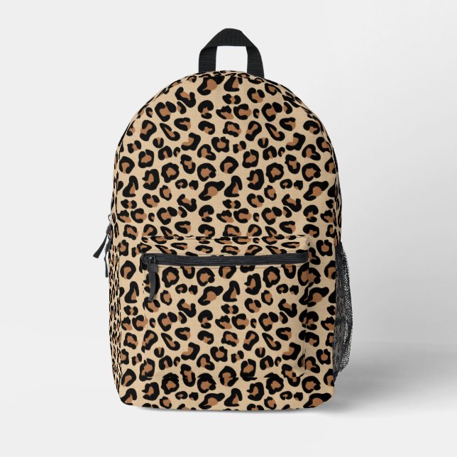 Animal Print, Black, Brown and Tan Leopard  Printed Backpack (Front)