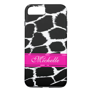 Animal print black, white & pink tough iphone case