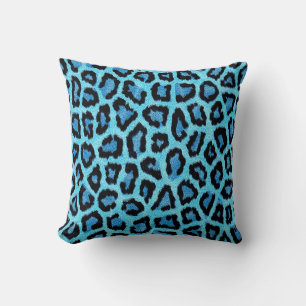 Animal Print Blue and Black Throw Pillow