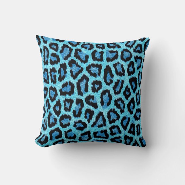 Animal Print Blue and Black Throw Pillow (Front)
