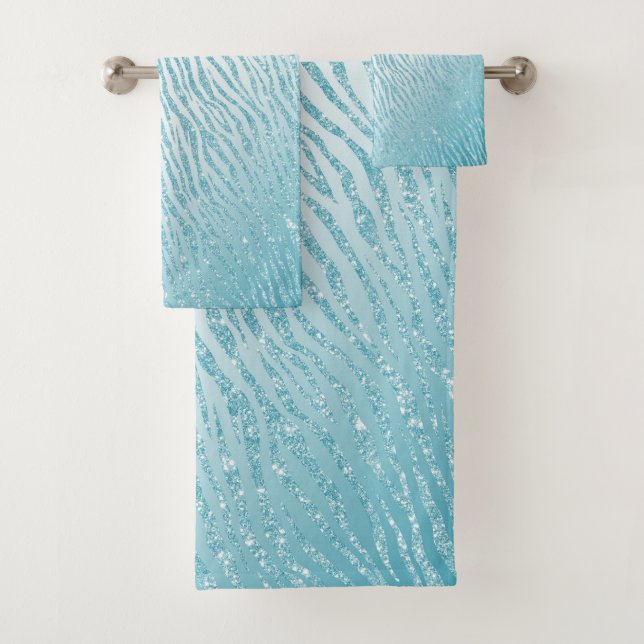 Animal Print Blue Glitter Glam Bath Towel Set (Insitu)