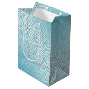 Animal Print Blue Glitter Glam Medium Gift Bag