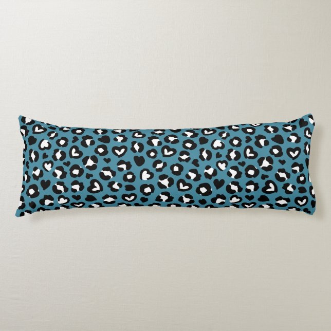 Animal Print, Blue Leopard, Cheetah Spots, Hearts Body Cushion (Front)