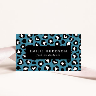 Animal Print, Blue Leopard, Cheetah Spots, Hearts Business Card