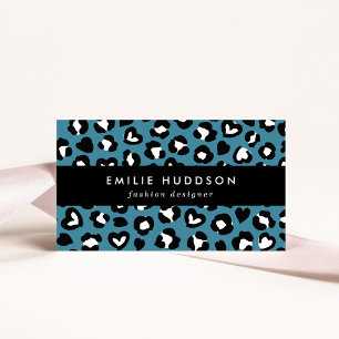 Animal Print, Blue Leopard, Cheetah Spots, Hearts Business Card